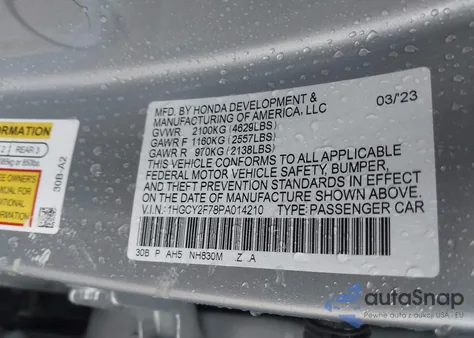 2023 Honda Accord Hybrid Sport-L z USA, uszkodzony, nr VIN 1HGCY2F78PA014210